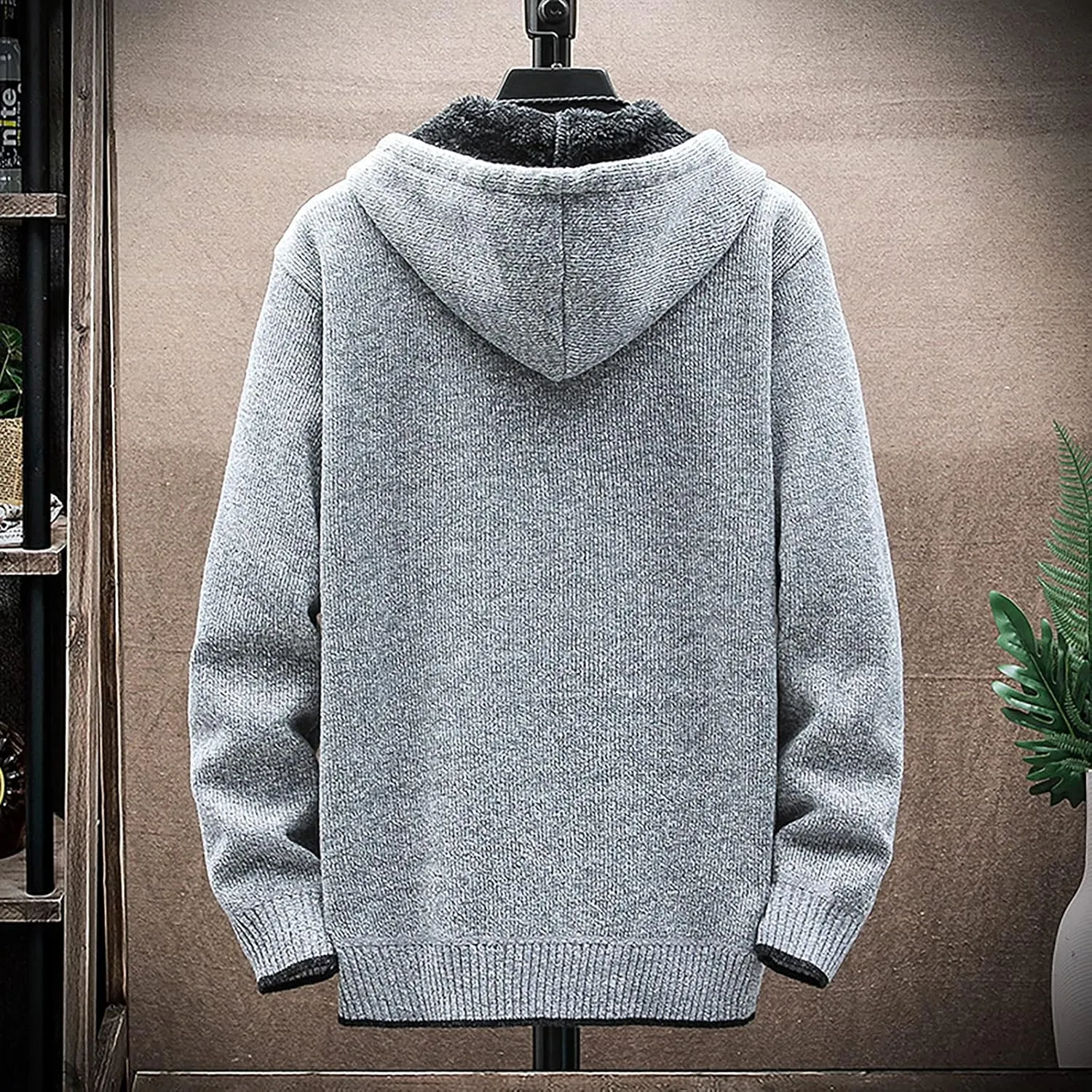 Graphic Hoodies for Men Fall and Winter Casual Sweater Jacket Warm Knit Sweater Hooded Hoodie