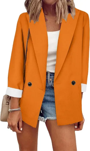 GRASWE Women Casual Loose Fit Long Sleeve Blazer Cardigan Fashion Plus Size Work Blazer