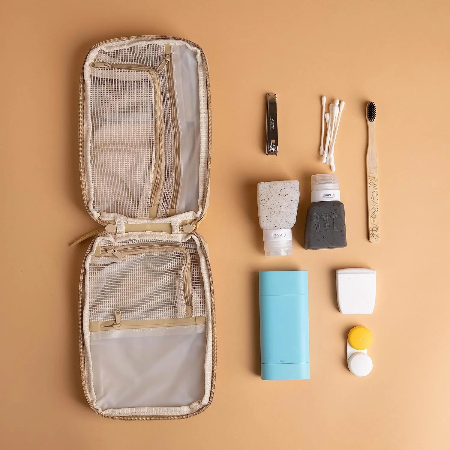 Gravel Hanging Toiletry Bag  Water-Resistant Dopp Kit for Men & Women (Sand, Slim)