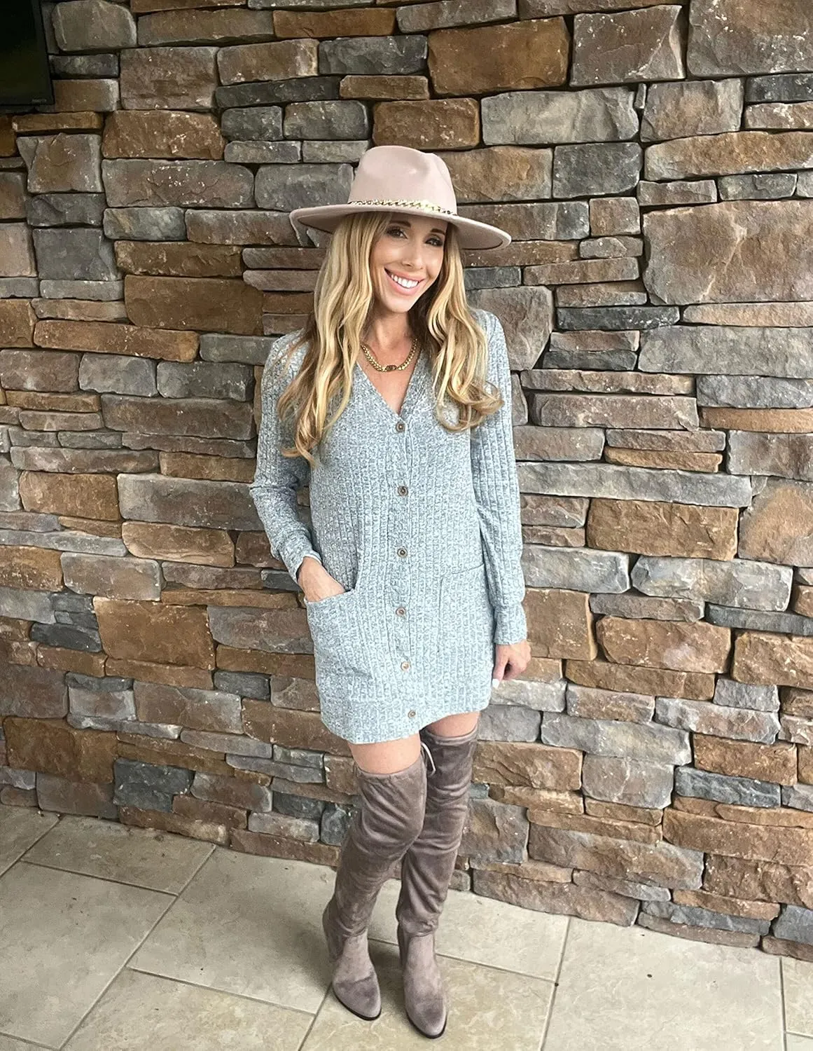 GRECERELLE Women's Long Sleeve Open Front Cardigan Button Down Ribbed Lightweight Knit Outerwear with Pocket
