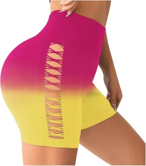Gym Shorts Women Scrunch Butt High Waisted Tummy Control Side Hollow out Yoga Shorts Fitness Athletic Workout Shorts