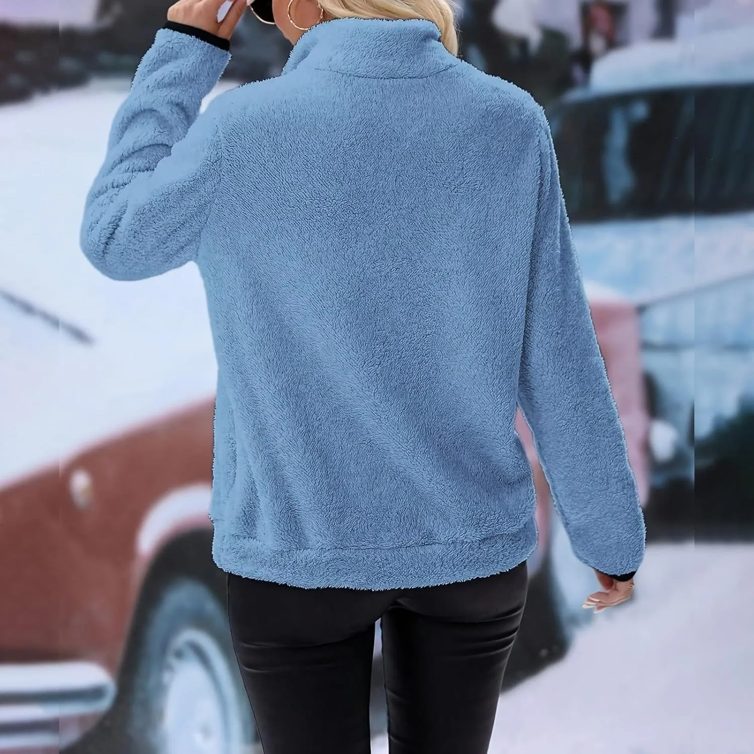 Half Zip Sherpa Sweatshirts Oversized Fluffy Soft Fleece Sweaters Casual Pullover Fall Winter Warm Outwear Coat