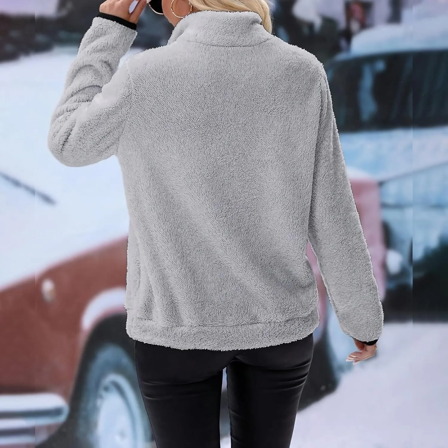 Half Zip Sherpa Sweatshirts Oversized Fluffy Soft Fleece Sweaters Casual Pullover Fall Winter Warm Outwear Coat