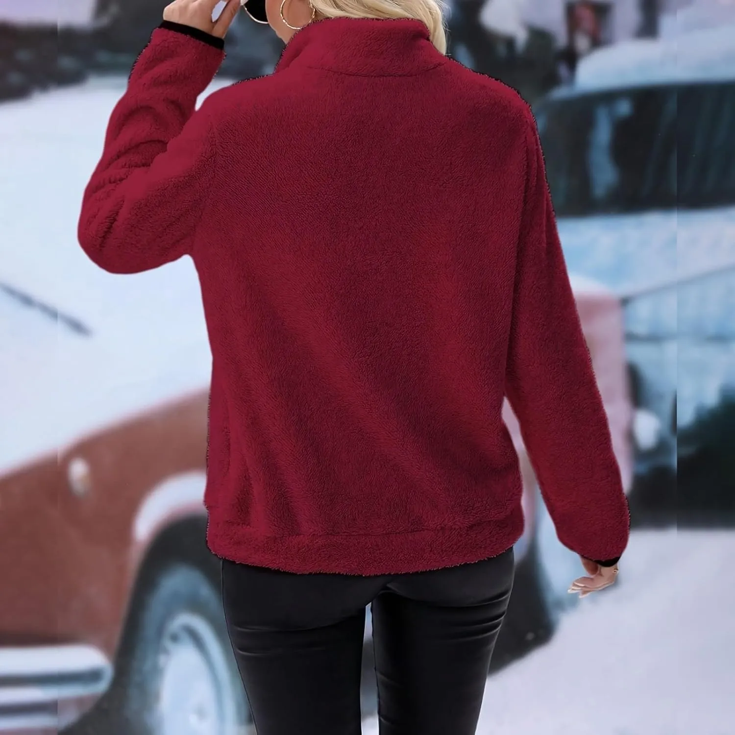 Half Zip Sherpa Sweatshirts Oversized Fluffy Soft Fleece Sweaters Casual Pullover Fall Winter Warm Outwear Coat
