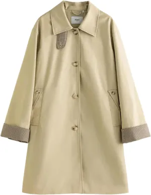 Hdhdeueh Women Retro Double Breasted Long Trench Coat Belted Notch Lapel Overcoat Classic Outerwear