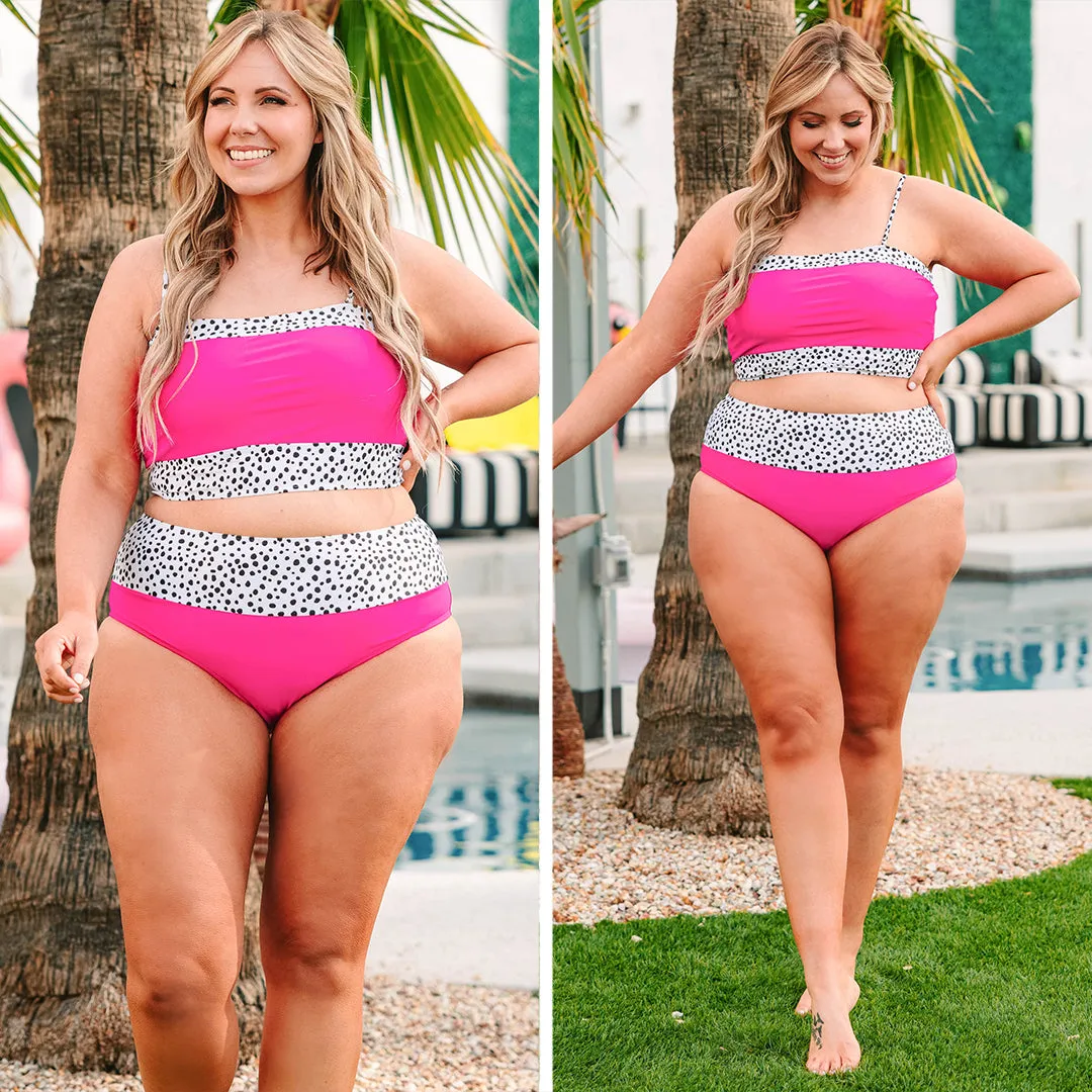 Hidden Islands Swim Top, Neon Pink/Dalmatian