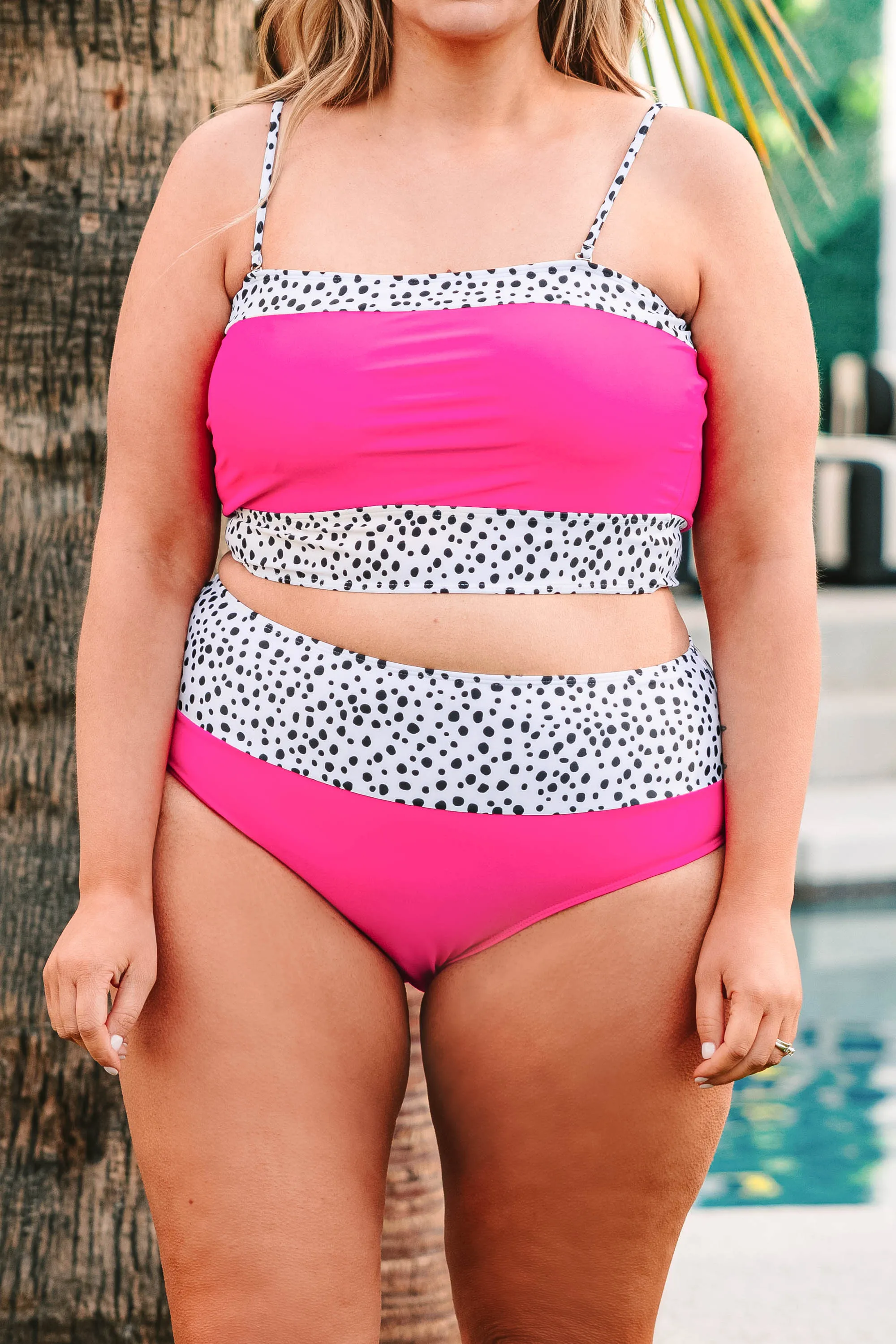 Hidden Islands Swim Top, Neon Pink/Dalmatian