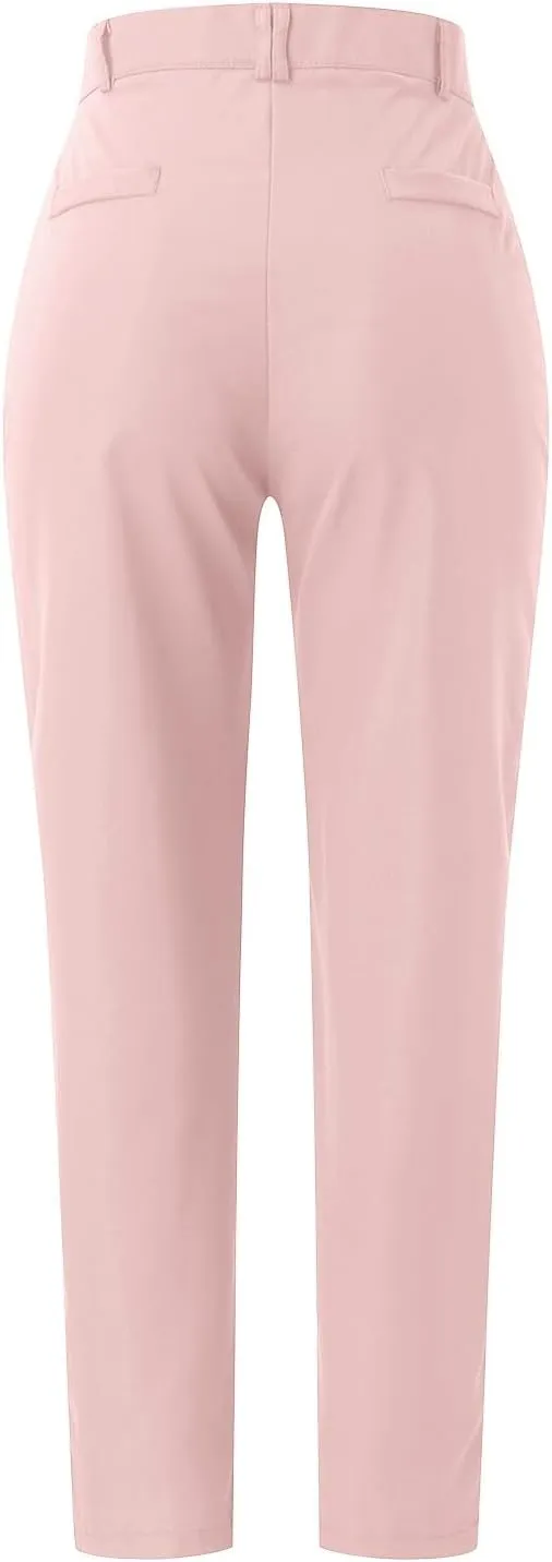 High Waisted Business Pants for Women Straight Leg Pleated Elegant Office Slacks Stretchy Dress Trousers with Pockets