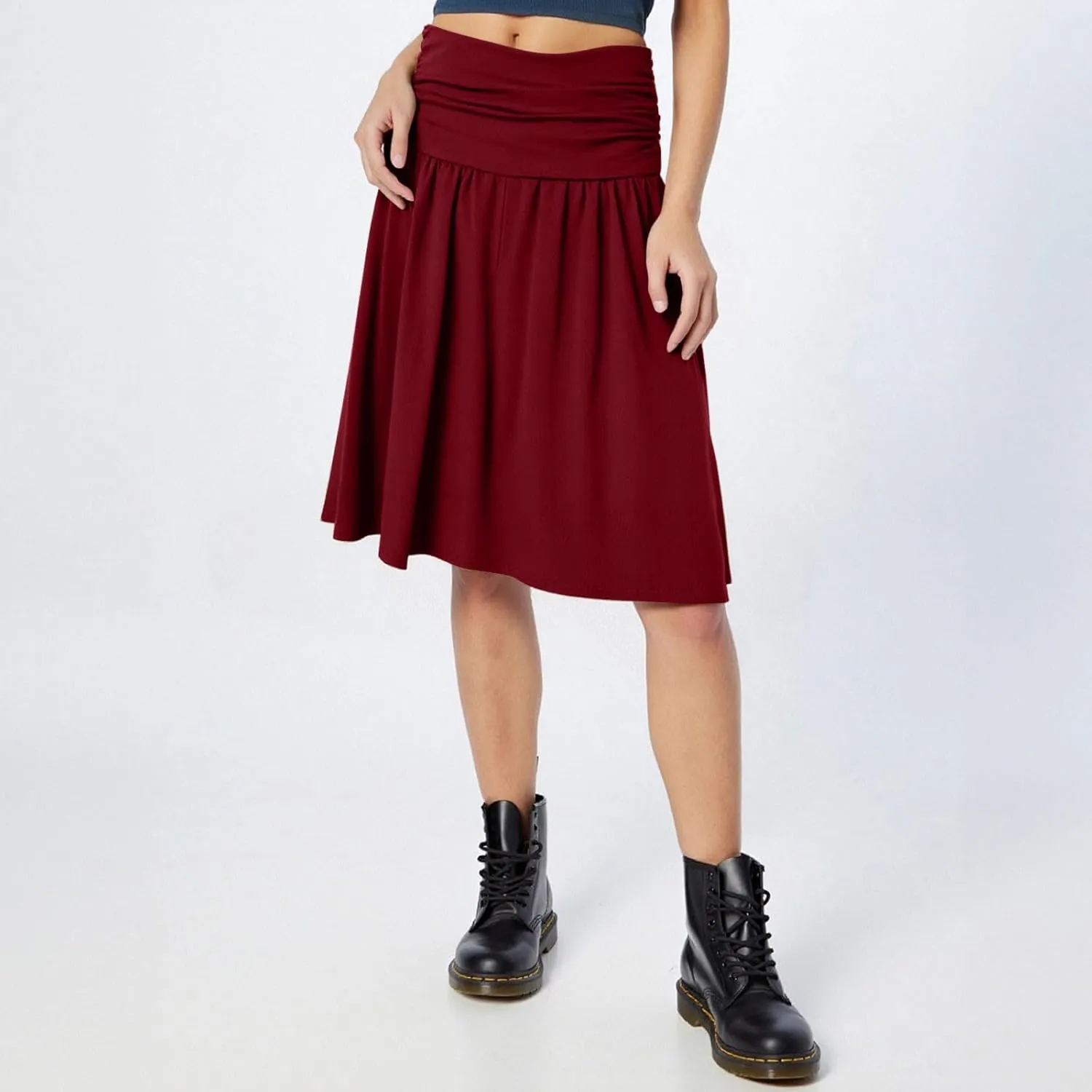 High Waisted Summer Skirts for Women 2025 Casual Below The Knee Length Pull On Smocked Cotton Midi Skirts with Pockets