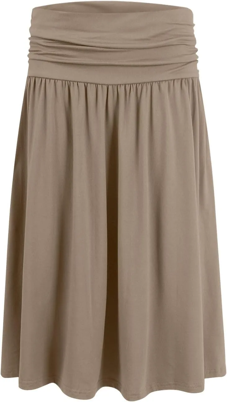 High Waisted Summer Skirts for Women 2025 Casual Below The Knee Length Pull On Smocked Cotton Midi Skirts with Pockets
