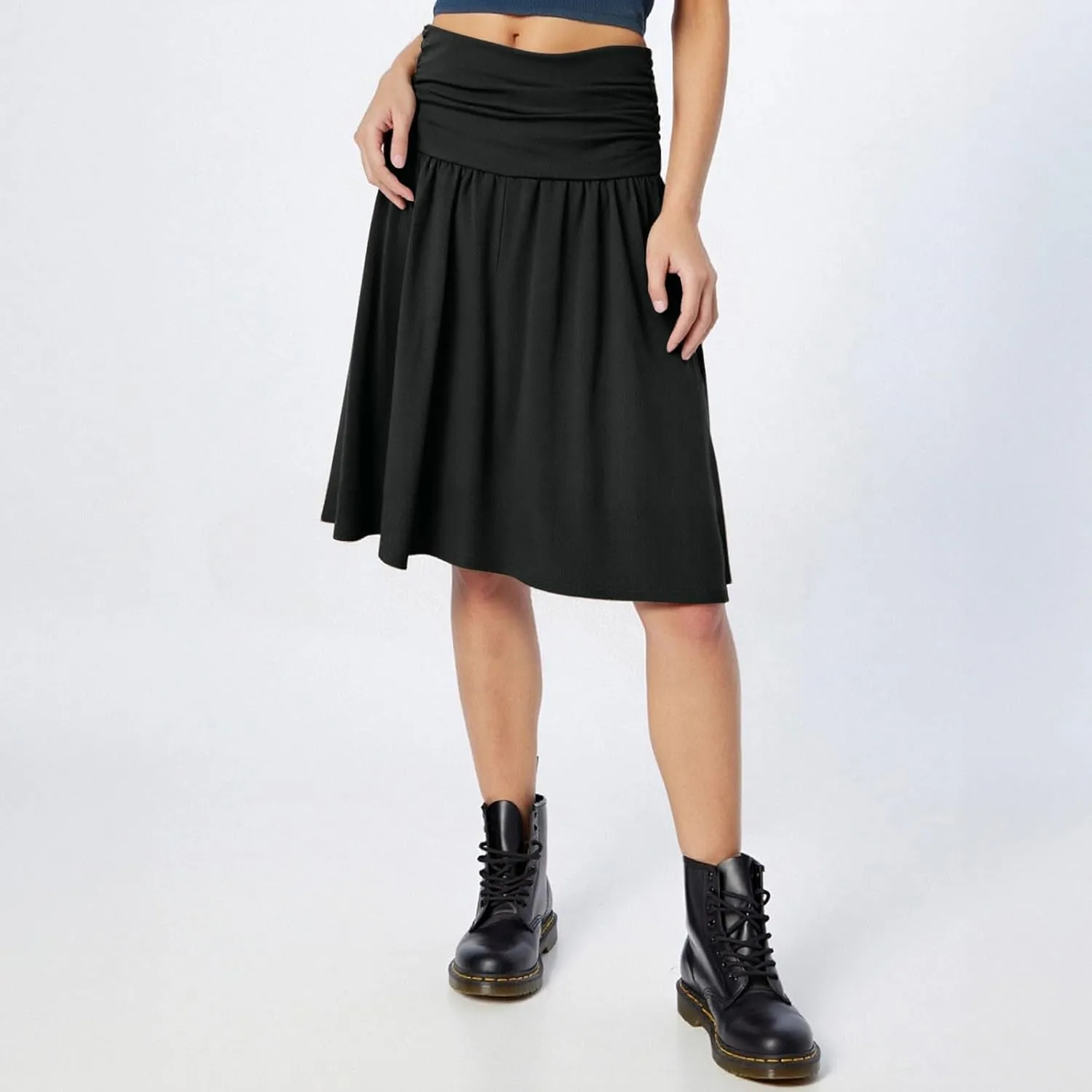 High Waisted Summer Skirts for Women 2025 Casual Below The Knee Length Pull On Smocked Cotton Midi Skirts with Pockets