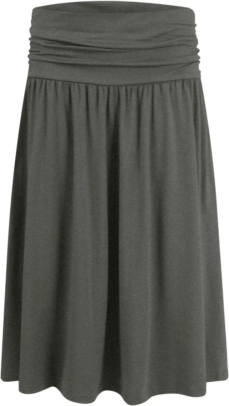 High Waisted Summer Skirts for Women 2025 Casual Below The Knee Length Pull On Smocked Cotton Midi Skirts with Pockets
