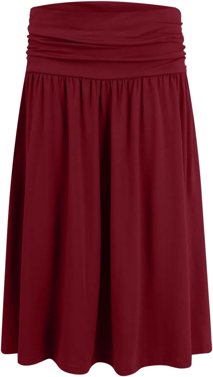 High Waisted Summer Skirts for Women 2025 Casual Below The Knee Length Pull On Smocked Cotton Midi Skirts with Pockets