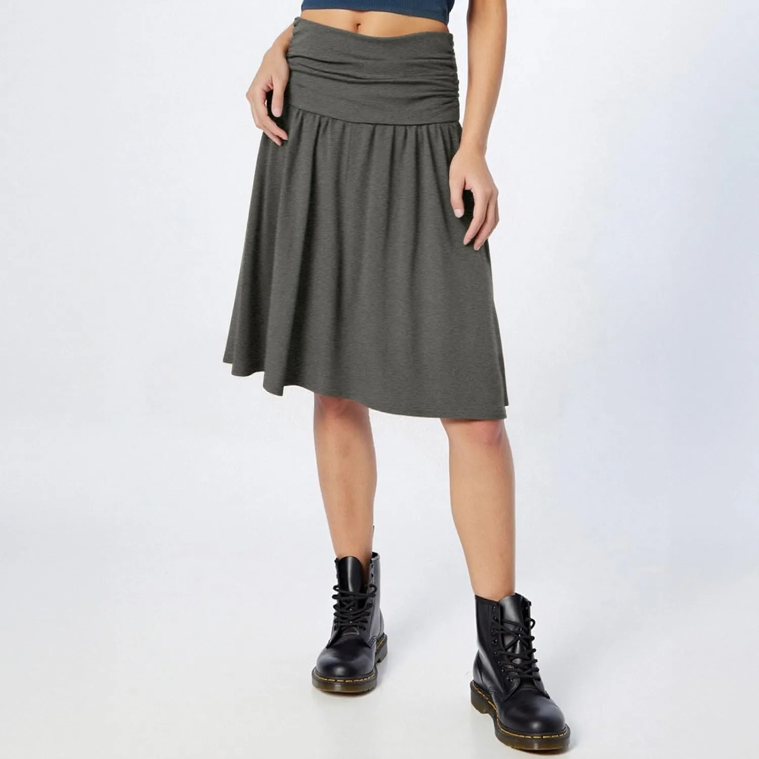 High Waisted Summer Skirts for Women 2025 Casual Below The Knee Length Pull On Smocked Cotton Midi Skirts with Pockets