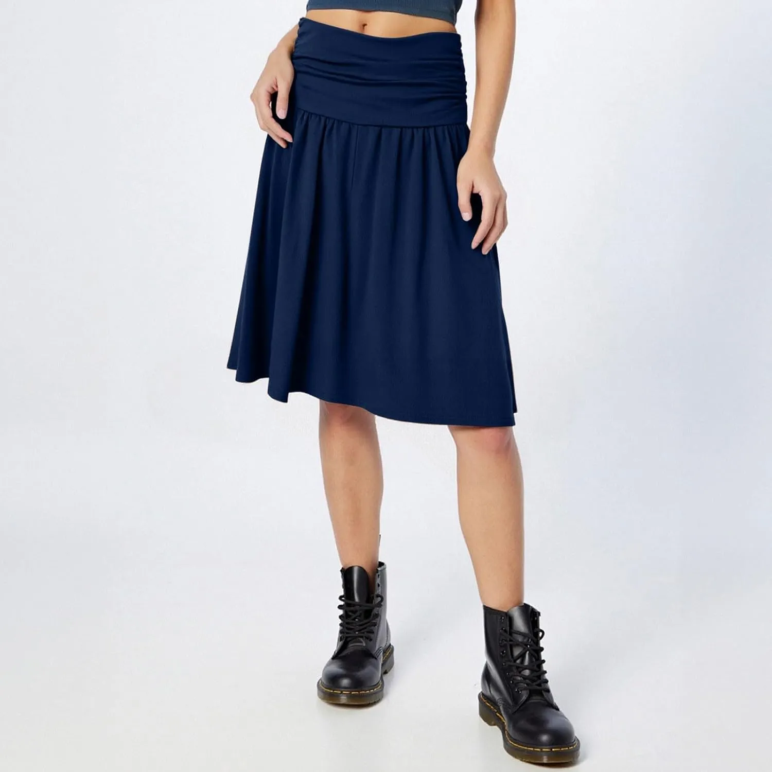 High Waisted Summer Skirts for Women 2025 Casual Below The Knee Length Pull On Smocked Cotton Midi Skirts with Pockets