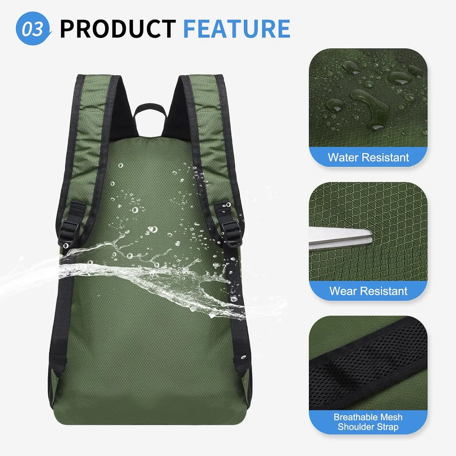 Hiking Daypack Packable, Camping Backpack Water Resistant Lightweight Polyester for Men Women Travel Outdoor