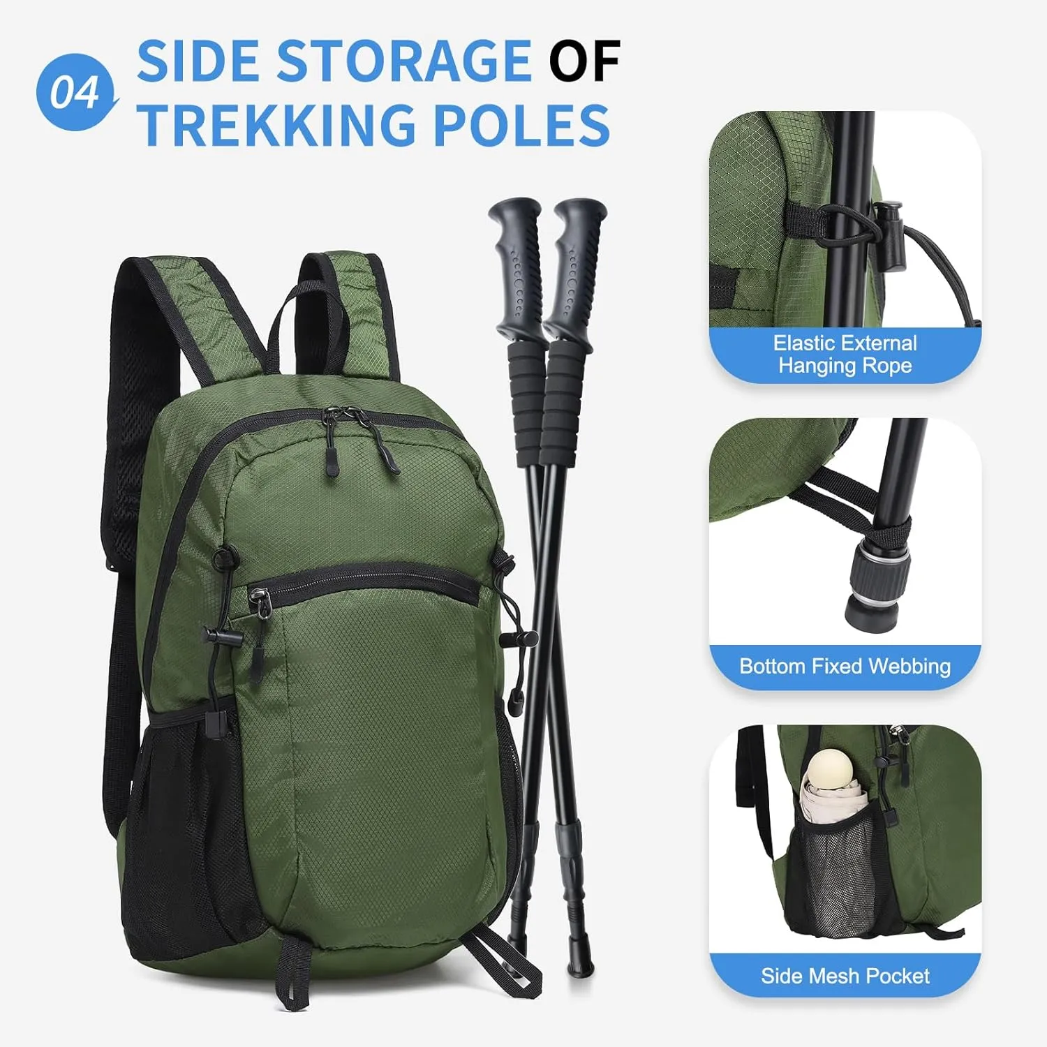 Hiking Daypack Packable, Camping Backpack Water Resistant Lightweight Polyester for Men Women Travel Outdoor