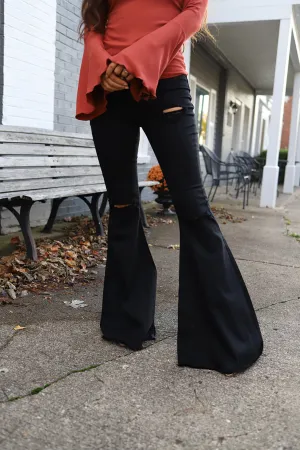 Hippie State of Mind Distressed Bell Bottoms - Black *RESTOCKED*