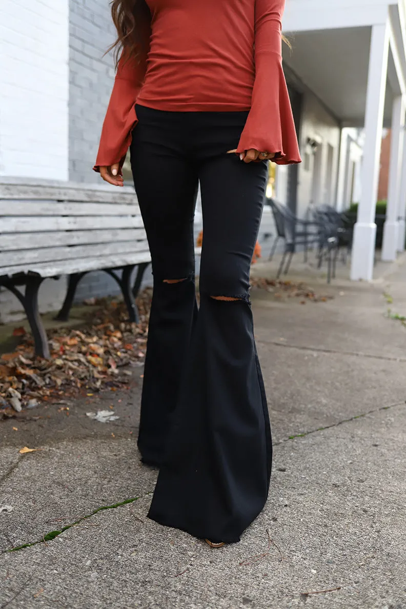 Hippie State of Mind Distressed Bell Bottoms - Black *RESTOCKED*