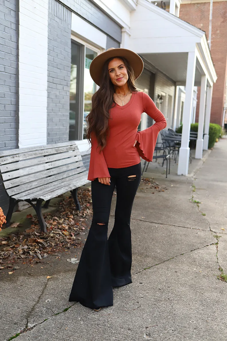 Hippie State of Mind Distressed Bell Bottoms - Black *RESTOCKED*
