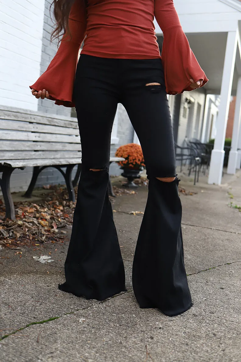 Hippie State of Mind Distressed Bell Bottoms - Black *RESTOCKED*