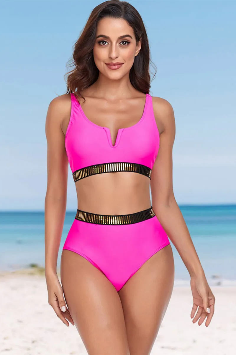 Hit Color Gilding Patchwork Stylish V-Wire Bikini
