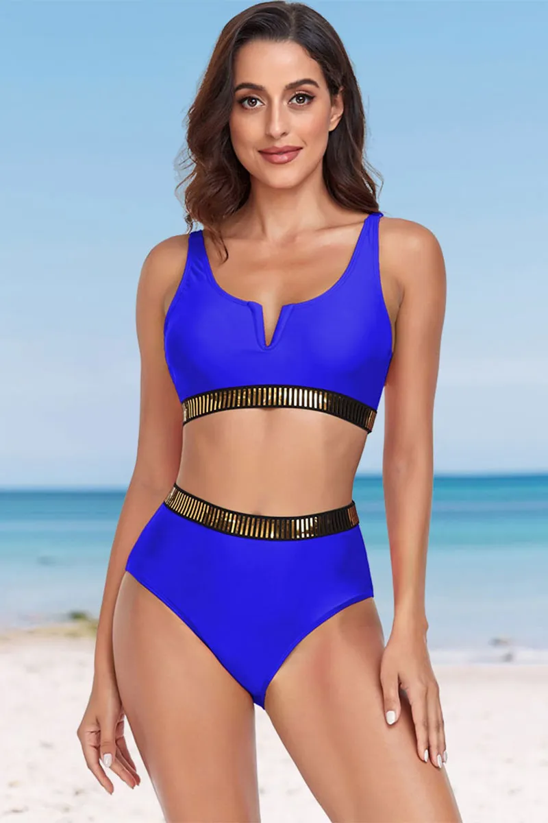 Hit Color Gilding Patchwork Stylish V-Wire Bikini