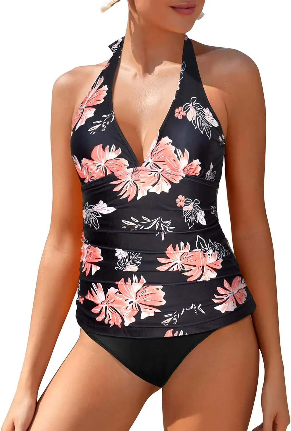 Holipick Two Piece Tankini Bathing Suits for Women Tummy Control Swimsuits Sexy V Neck Halter Tankini Top with Bikini Bottom
