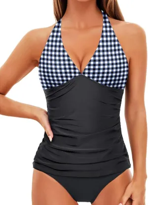 Holipick Two Piece Tankini Bathing Suits for Women Tummy Control Swimsuits Sexy V Neck Halter Tankini Top with Bikini Bottom