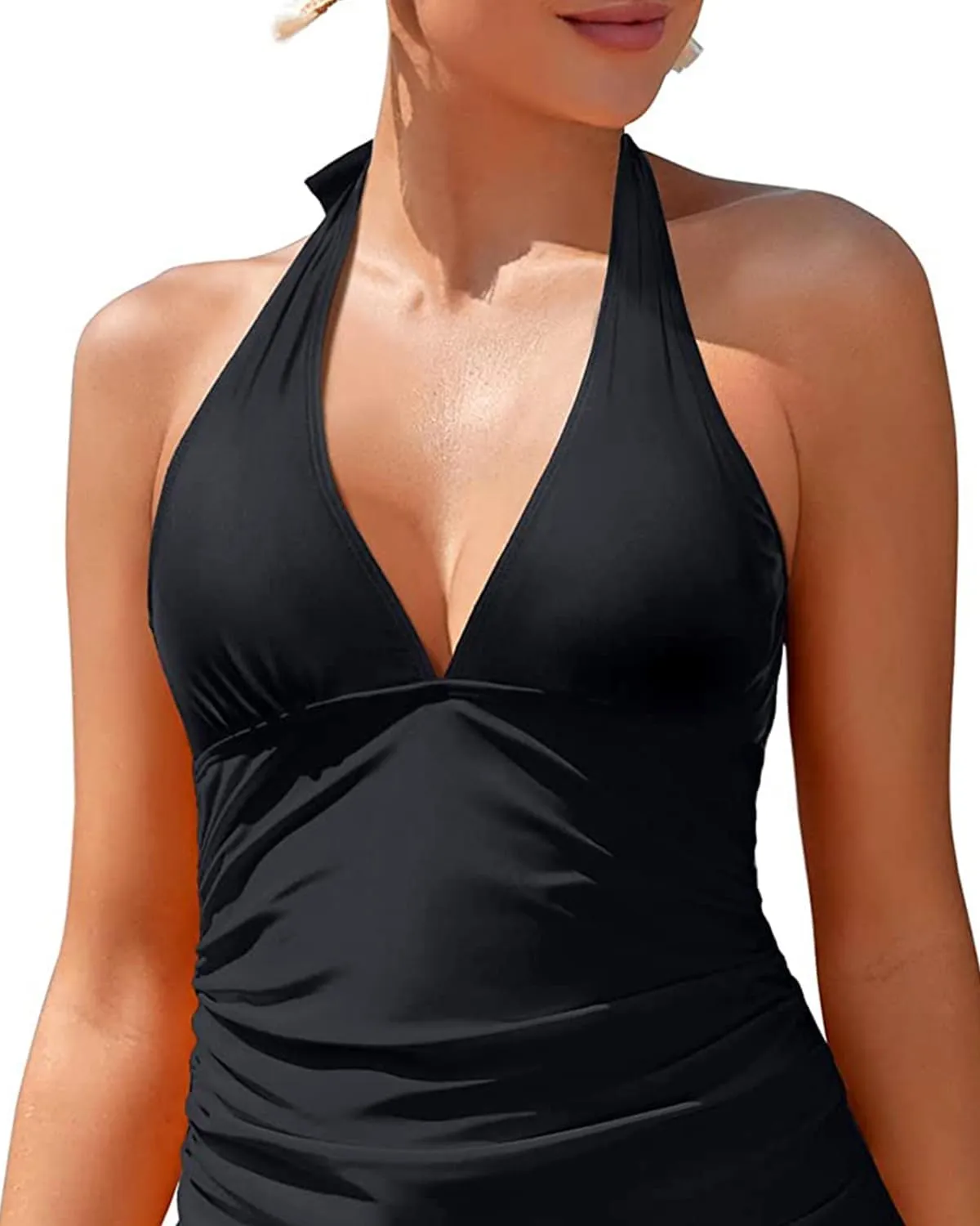 Holipick Two Piece Tankini Bathing Suits for Women Tummy Control Swimsuits Sexy V Neck Halter Tankini Top with Bikini Bottom