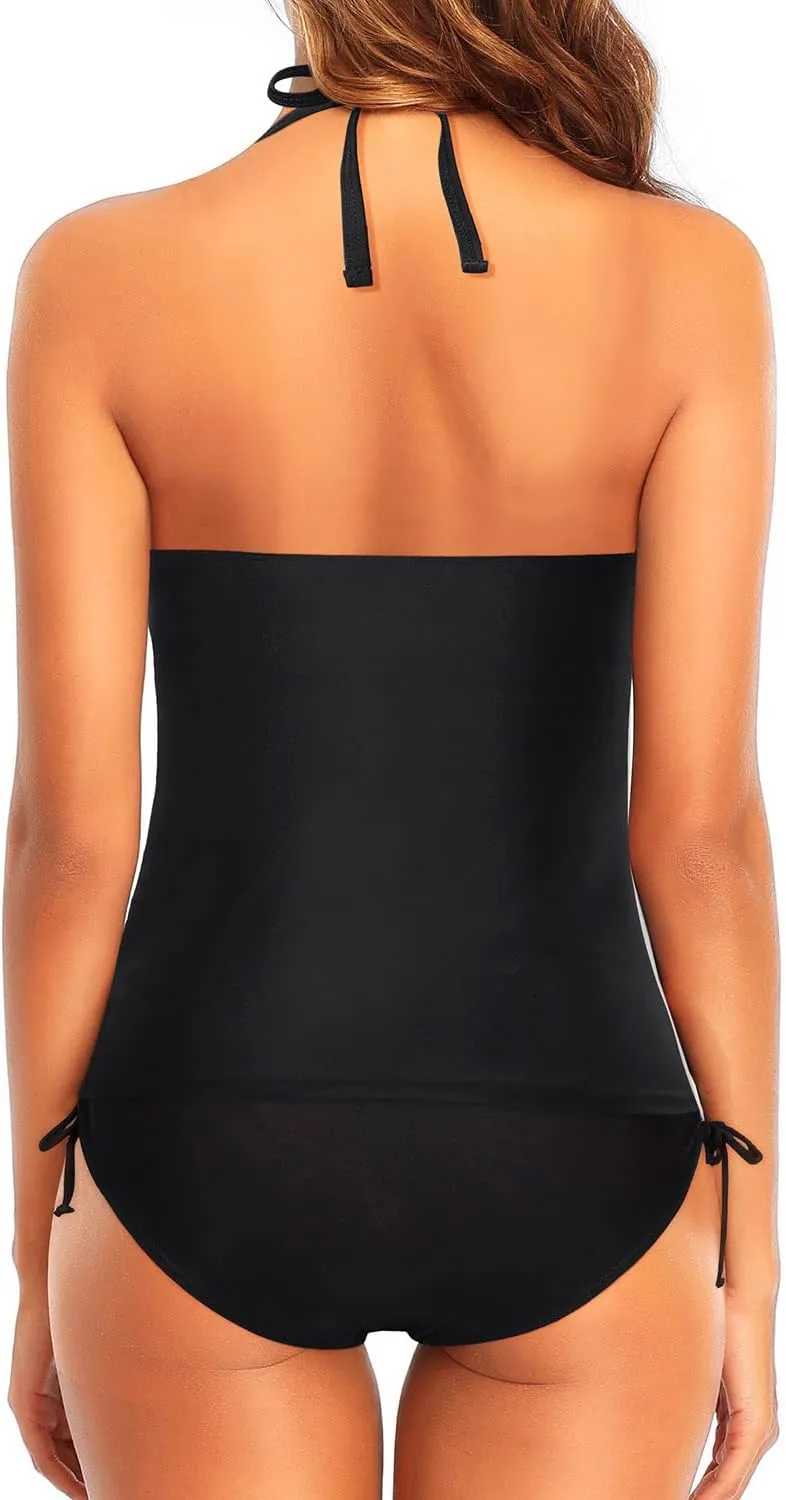 Holipick Two Piece Tankini Swimsuits for Women Tummy Control Bathing Suits Halter Tankini Top with Bikini Bottom