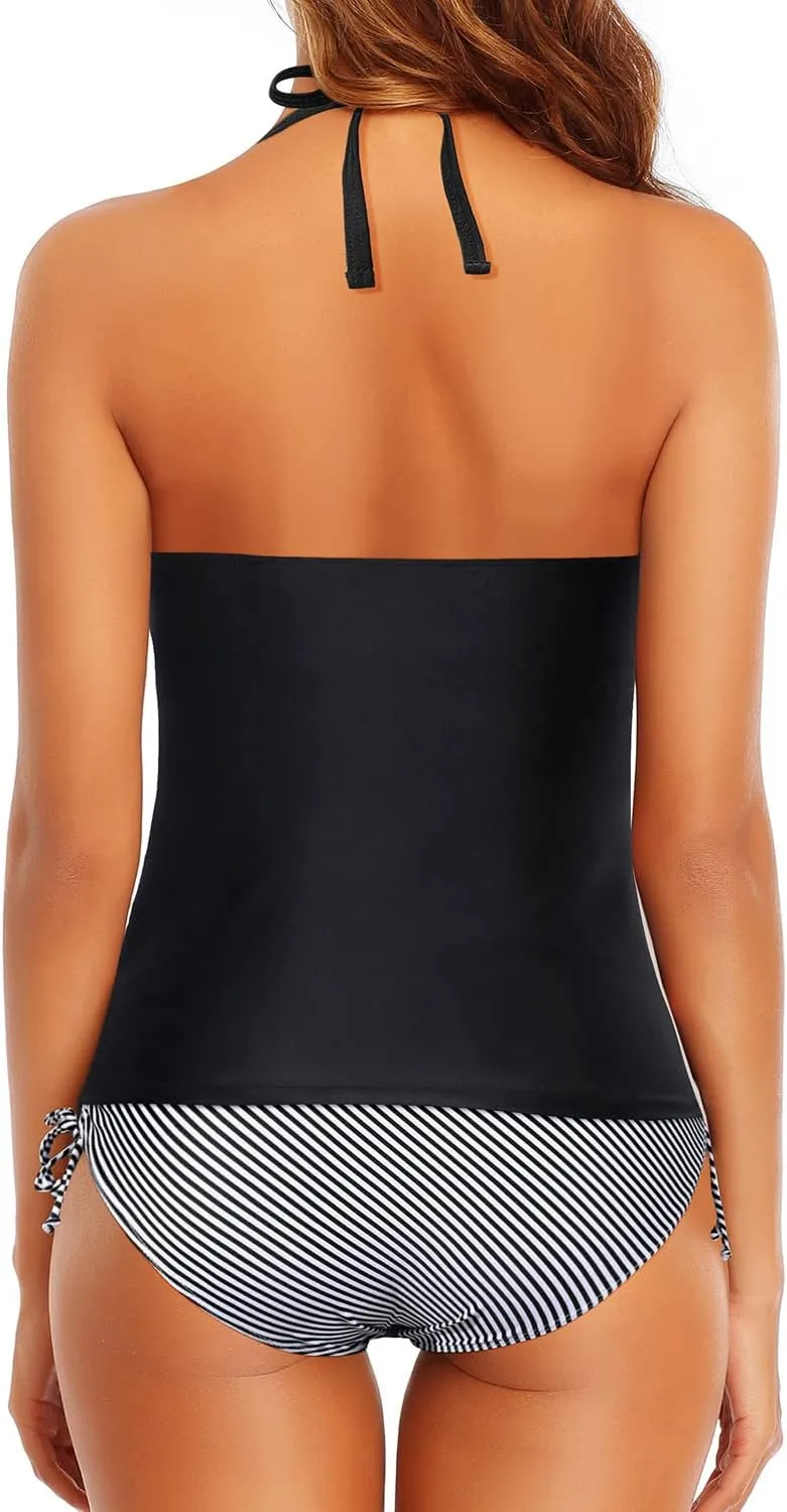 Holipick Two Piece Tankini Swimsuits for Women Tummy Control Bathing Suits Halter Tankini Top with Bikini Bottom