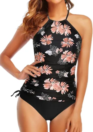Holipick Two Piece Tankini Swimsuits for Women Tummy Control Bathing Suits Halter Tankini Top with Bikini Bottom