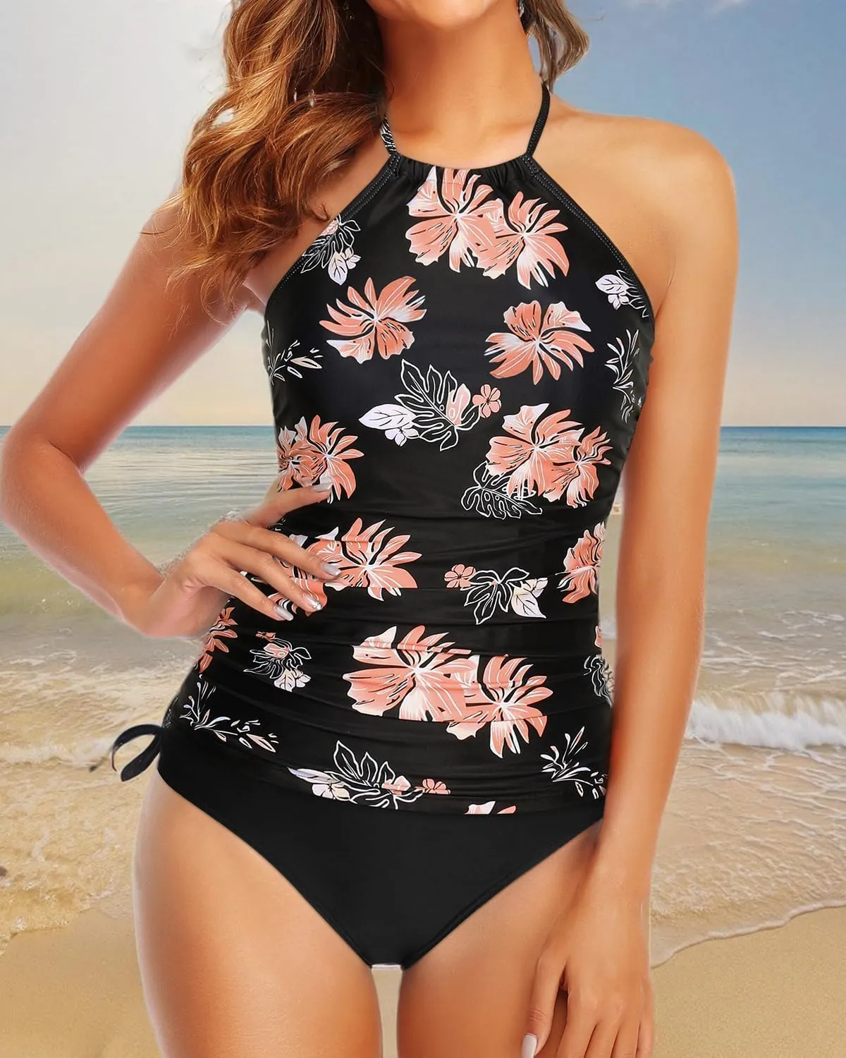 Holipick Two Piece Tankini Swimsuits for Women Tummy Control Bathing Suits Halter Tankini Top with Bikini Bottom