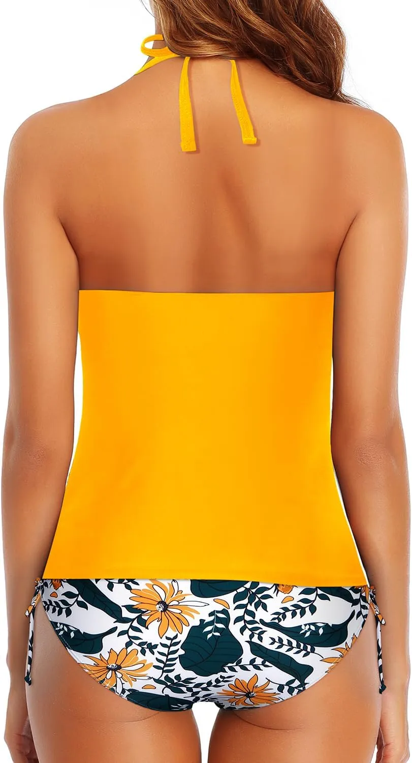 Holipick Two Piece Tankini Swimsuits for Women Tummy Control Bathing Suits Halter Tankini Top with Bikini Bottom