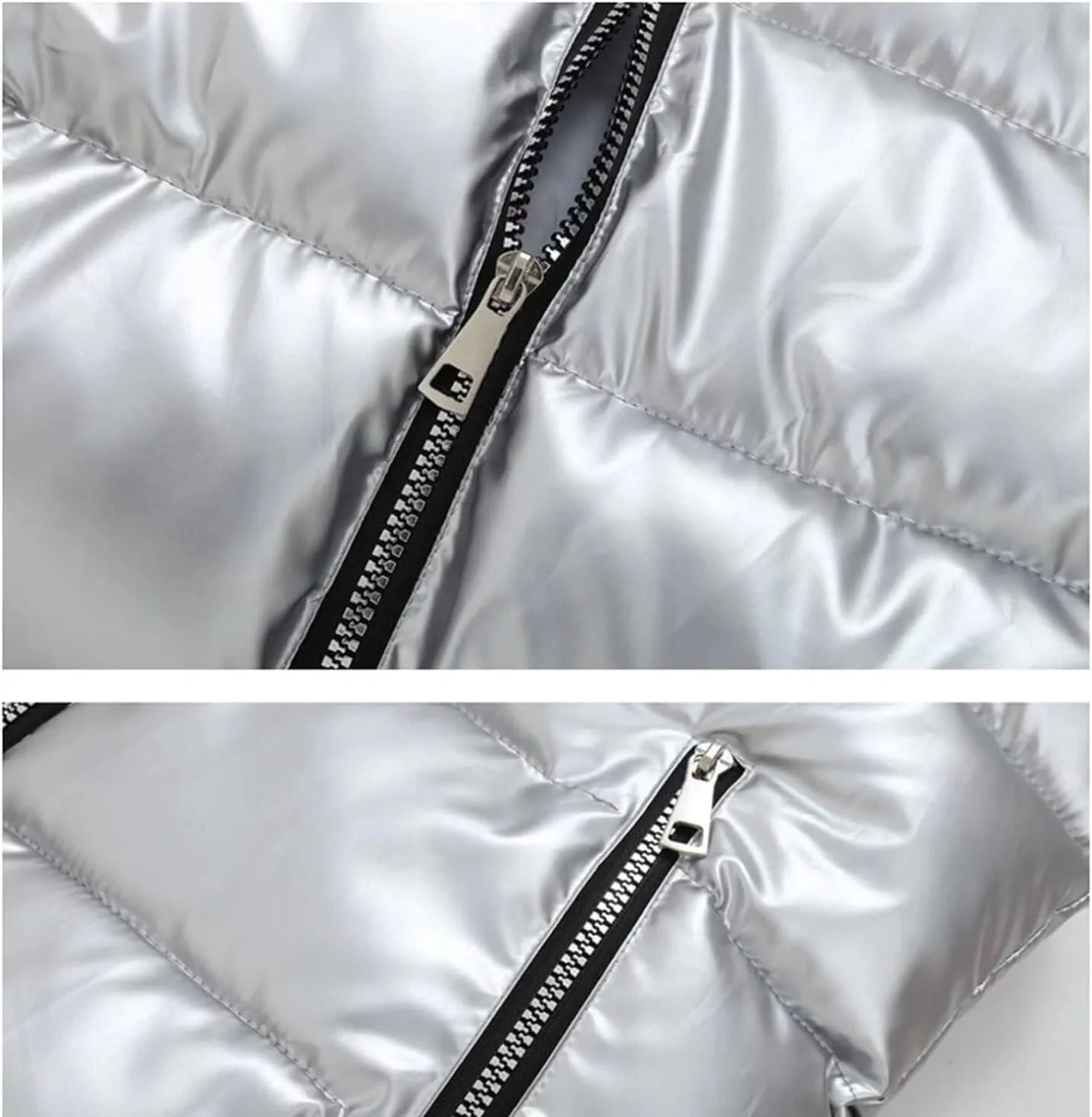 Hooded Puffer Vest for Women High Collar Shiny Puffer Vest Winter Zip Up Sleeveless Down Puffer Jacket