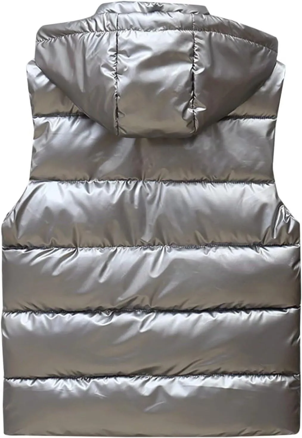 Hooded Puffer Vest for Women High Collar Shiny Puffer Vest Winter Zip Up Sleeveless Down Puffer Jacket