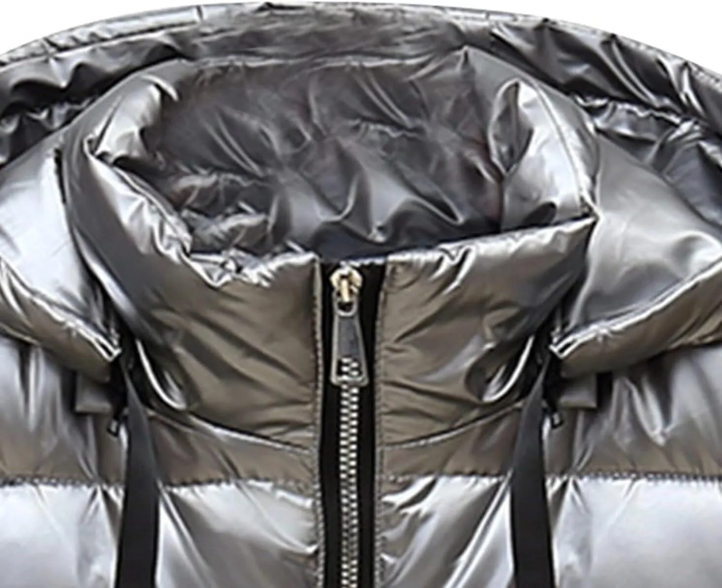 Hooded Puffer Vest for Women High Collar Shiny Puffer Vest Winter Zip Up Sleeveless Down Puffer Jacket