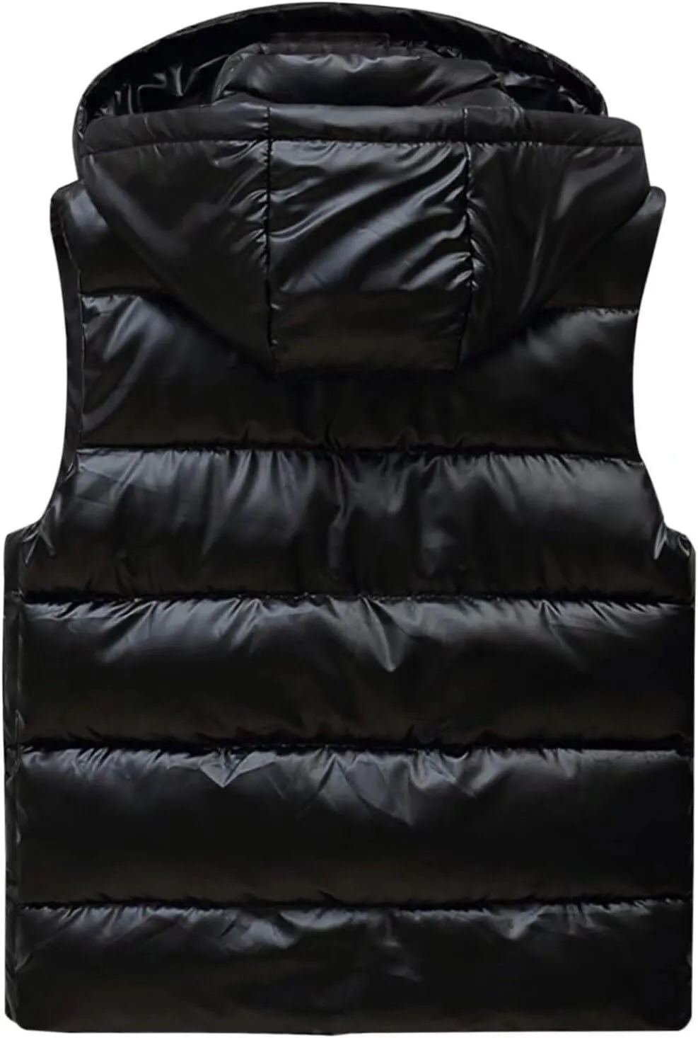 Hooded Puffer Vest for Women High Collar Shiny Puffer Vest Winter Zip Up Sleeveless Down Puffer Jacket