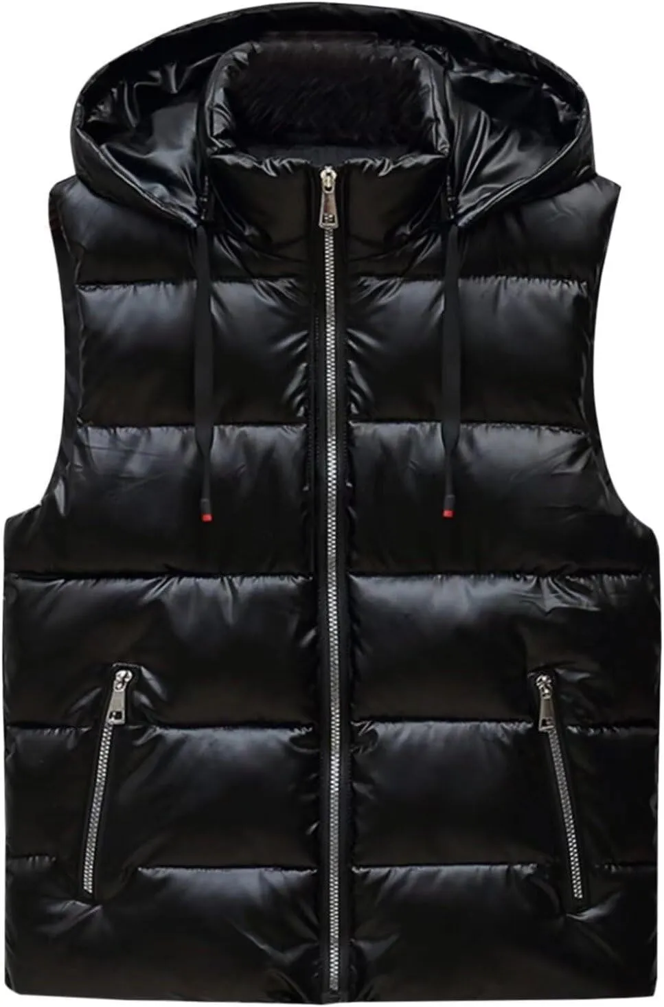 Hooded Puffer Vest for Women High Collar Shiny Puffer Vest Winter Zip Up Sleeveless Down Puffer Jacket