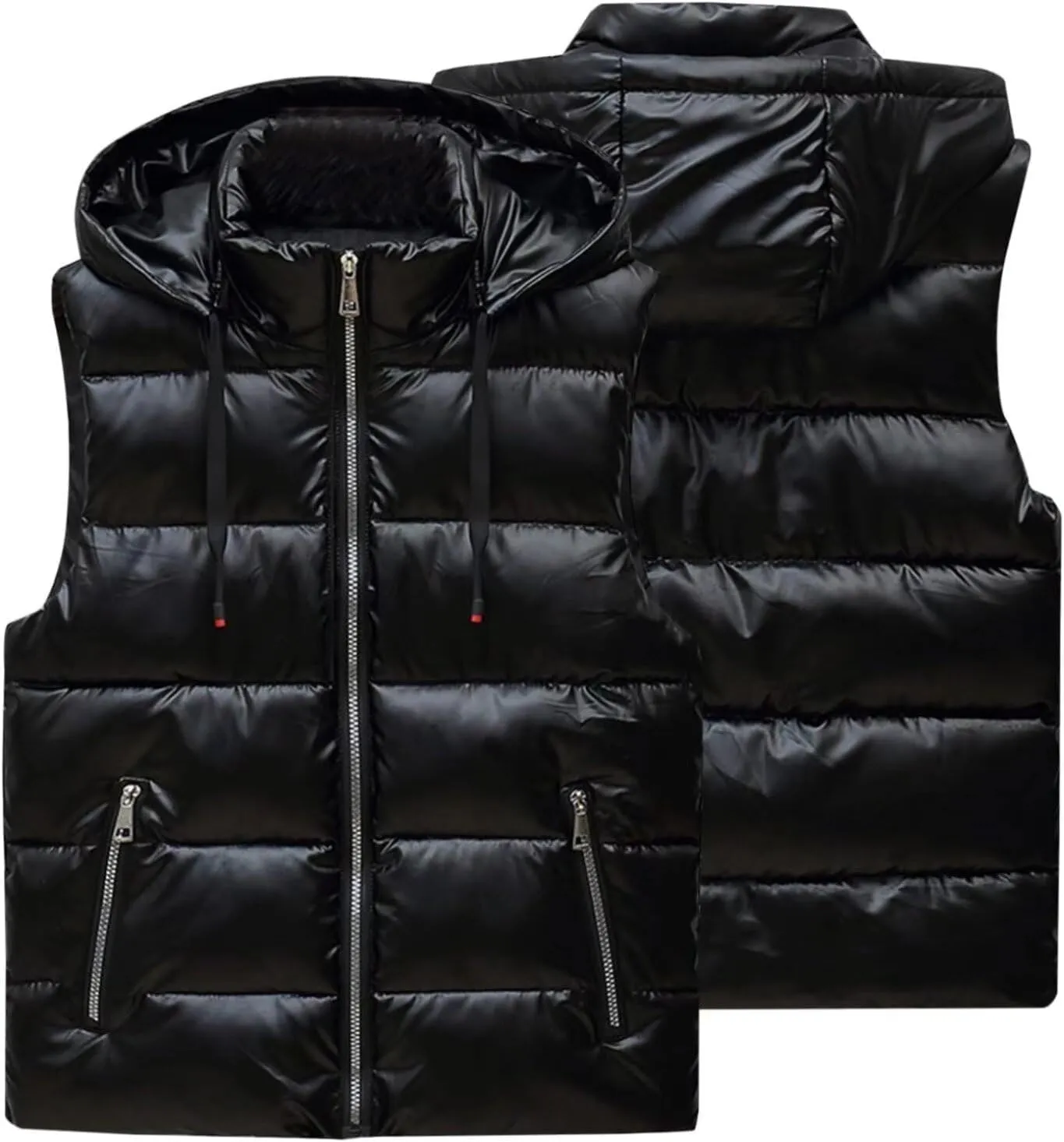 Hooded Puffer Vest for Women High Collar Shiny Puffer Vest Winter Zip Up Sleeveless Down Puffer Jacket