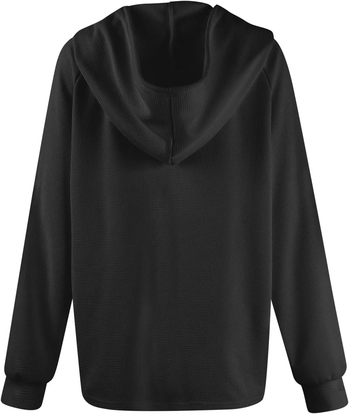 Hoodies for Women Waffle Knit Drawstring Button V Neck Pullover Sweatshirts Fall Sweaters Loose Fit Long Sleeve Tops