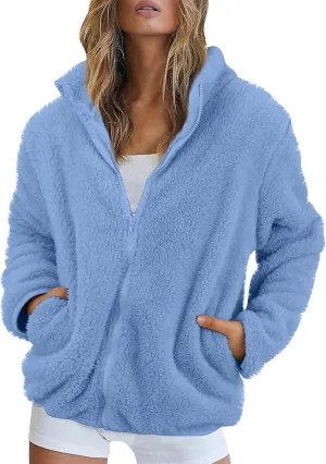 Hoodies for Women Zip Up Comfy Warm Plus Size Teddy Jackets with Pockets Lightweight Fleece Fall Winter Coats