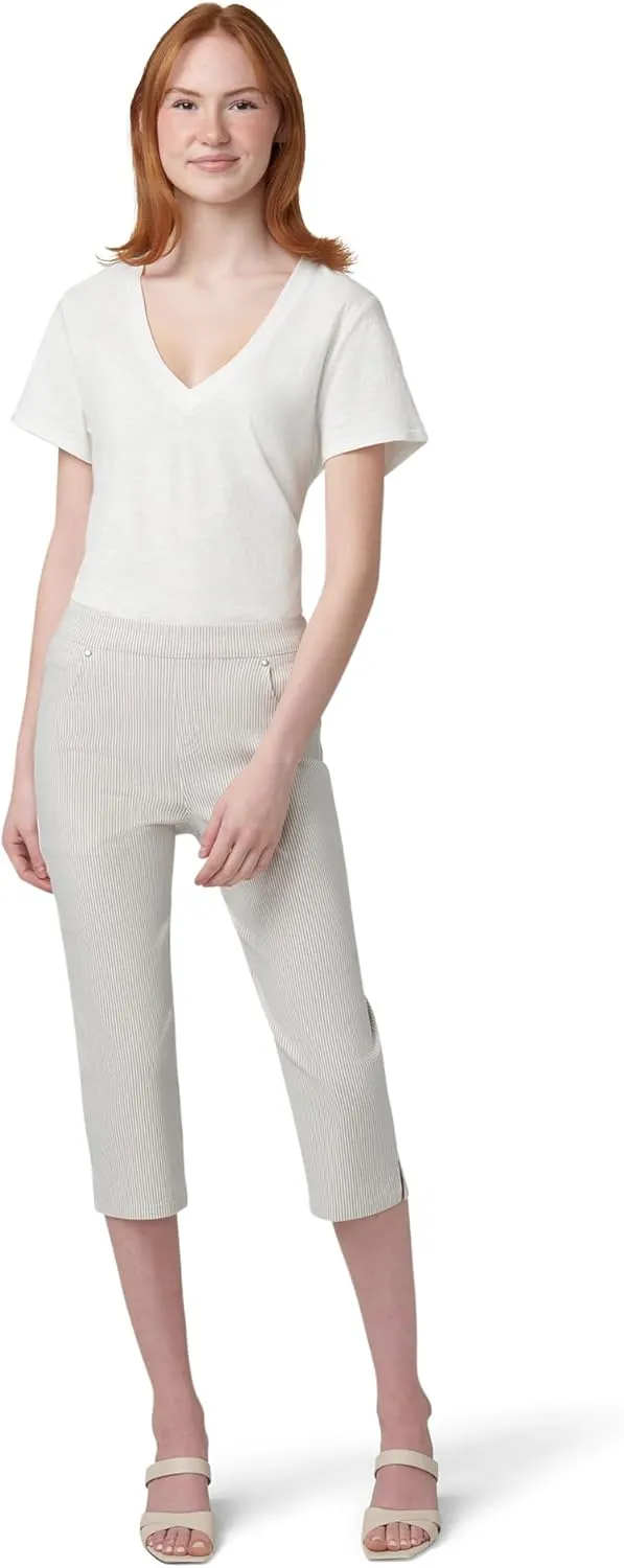 HUE Women's Stripe Pull on Pants Cigarette Skimmer Pedal Pusher Length