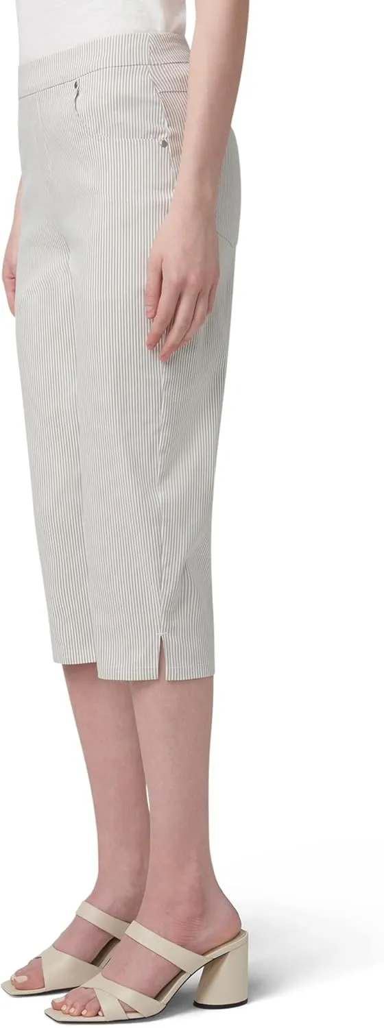 HUE Women's Stripe Pull on Pants Cigarette Skimmer Pedal Pusher Length