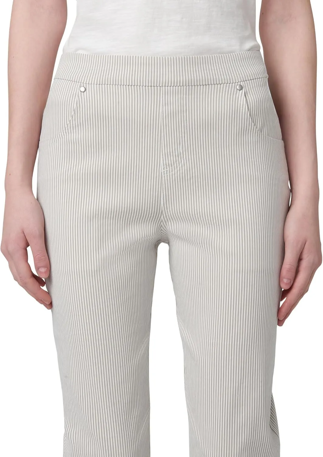 HUE Women's Stripe Pull on Pants Cigarette Skimmer Pedal Pusher Length
