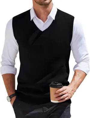 HXHYQKP Mens Sweater Vest Business Work V Neck Sleeveless Pullover Slim Fit Casual Knitwear Tops