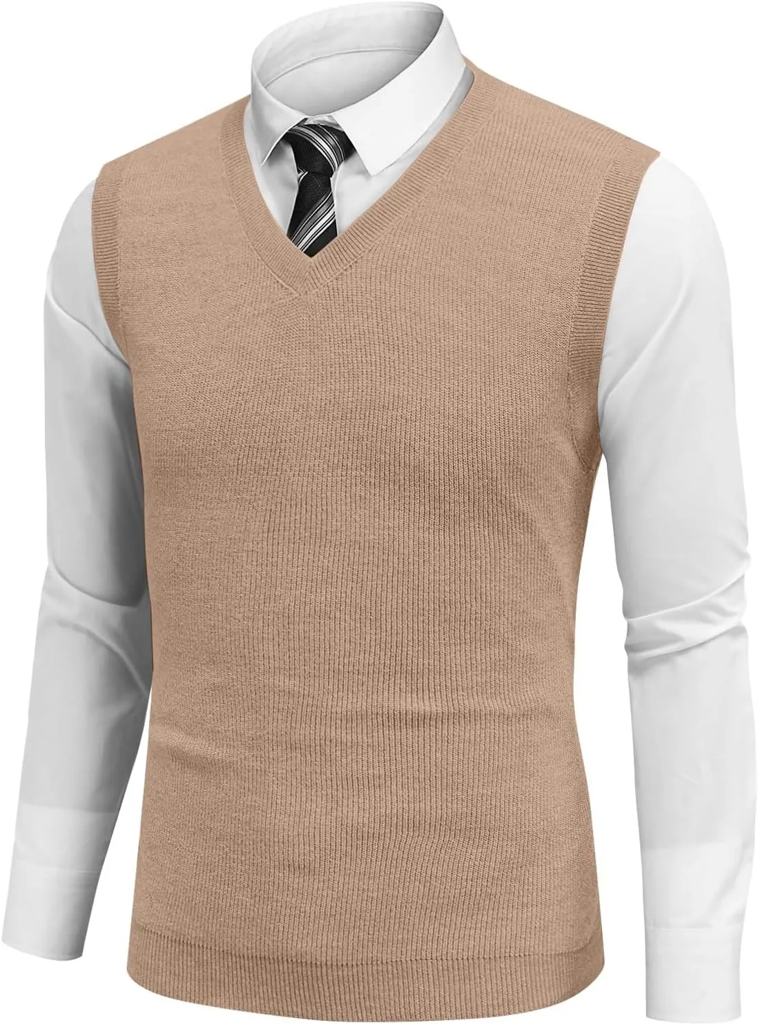 HXHYQKP Mens Sweater Vest Business Work V Neck Sleeveless Pullover Slim Fit Casual Knitwear Tops