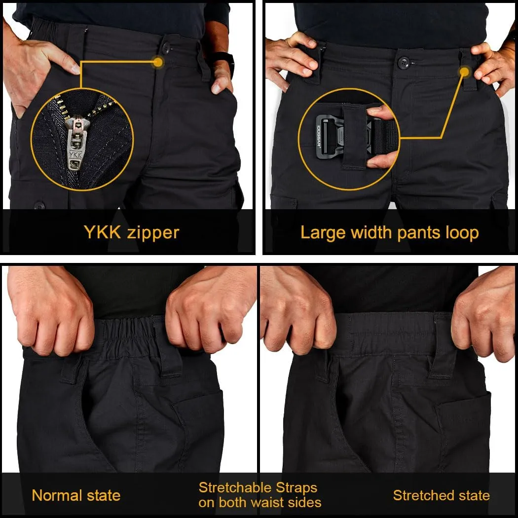 IDOGEAR Men's Flex Tactical Cargo Pants Lightweight Water Resistant Ripstop Stretch Casual Trousers Everyday Basic Pants