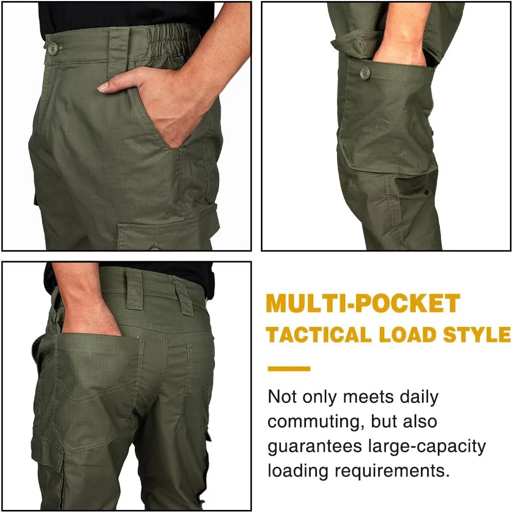 IDOGEAR Men's Flex Tactical Cargo Pants Lightweight Water Resistant Ripstop Stretch Casual Trousers Everyday Basic Pants